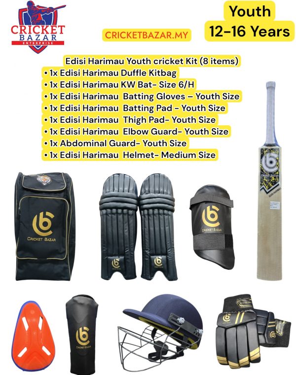 CB EDISI HARIMAU JUNIOR CRICKET KIT BOY'S & YOUTH SIZE - All 8 Items. - Image 2